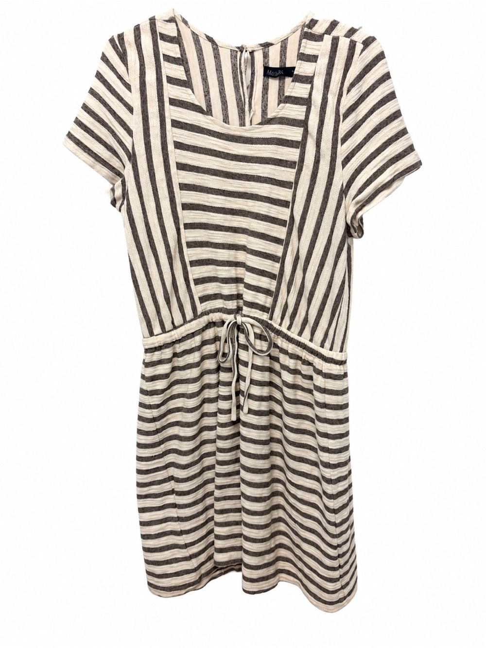 Mikarose Gray & Cream Striped Knit Drawstring Dress